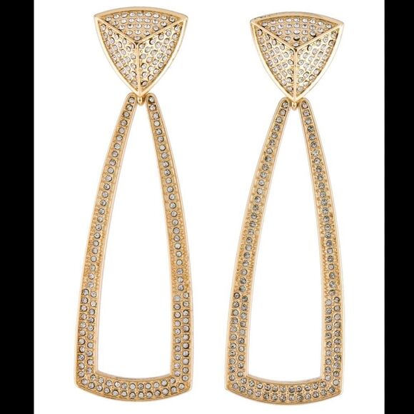 House of Harlow 1960 Mesa Door Knocker Gold Tone & Rhinestone Earrings - Picture 1 of 14